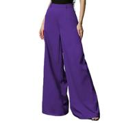 AYAZER Summer Women's Solid Color Wide Leg Trousers Temperament Pants Women's Sweet Cool Style-Violet-L