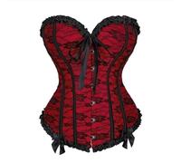 AYAZER Victorian Floral Overbust Corset Dress Women Vintage Lace Corset Top Burlesque Bustier Lingerie Gothic Asymmetrical Tutu Skirt-815red-S