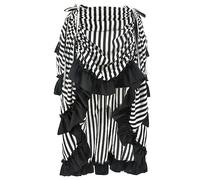 AYAZER Women Plus Size Victorian Steampunk Gothic Black White Striped Skirt Bustle Irregular High-Low Ruffle Skirt Retro Midi Skirt-Black-White Striped-M