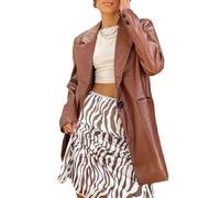 AYAZER Women s Classic Faux Leather Biker Jacket with Stand Collar and Zipper Closure - Stylish Outerwear for Motorcycle Lovers-C Brown-S
