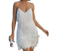 AYAZER Women Sling Dresses Evening Party Luxury Elegant Summer Clothes Sleeveless V Neck Tassels Feather Club Short Dress Streetwear-a-S