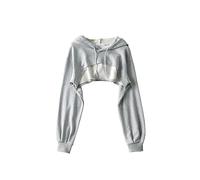 AYAZER Women's Black Long Sleeve Hoodie Sweatshirt Streetwear Retro Harajuku Korean Fashion Short Hooded Pullover Fall-Grey-M
