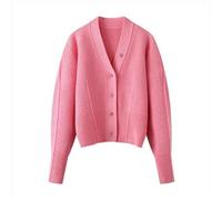 AYAZER Wool Knitted Cardigan Loose Long Sleeve Solid Color Cardigan Sweater Jacket for Women-Sakura Pink-M