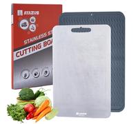 AYAZUS Stainless Steel Cutting Board with Silicone Drying Mat - Non-Slip, Easy-to-Clean, Scratch-Resistant, Oval Edges, Food-Grade, Double-Sided, Heat-Resistant - Perfect for Kitchen set