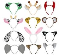 AYBUY 12 Pcs Multicolour Animal Ear Headbands, Cute & Fun Cartoon Animal Themed Headbands for Kids & Adults, Perfect for Parties, Halloween, Carnival & Gifting