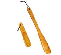 AYBUY 2 Pcs Wooden Shoe Horn, 32cm Long Handle and 15.5cm Short Handle Shoe Horn, Comfortable Shoes Lifter for Seniors Kids Adults