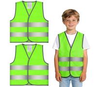 AYBUY 2 Pieces Hi Vis Vests for Kids, High Visibility Reflective Vest with Reflective Strips, Reflective Waistcoat for Children Boys & Girls, Hi Vis Jacket for Kids Outdoor, Fluorescent Green(S)
