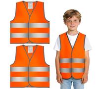 AYBUY 2 Pieces Hi Vis Vests for Kids, High Visibility Reflective Vest with Reflective Strips, Reflective Waistcoat for Children Boys & Girls, Hi Vis Jacket for Kids Outdoor, Fluorescent Orange(S)