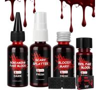 AYBUY 4PCS Fake Blood Set with 2PCS Sponge for Zombie Skeleton Cosplay | Fake Blood Makeup Kit, Include 60ml Fresh Blood, 45ml Dark Blood for Halloween