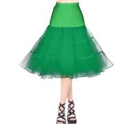 AYBUY 50s Women Retro Petticoat Underskirt,Vintage A-line Underskirt Classic Elastic Rockabilly Tutu Skirt for Ladies Half Slip Dress-up Parties Dancing, Halloween Party, Dancing,Grass Green,M