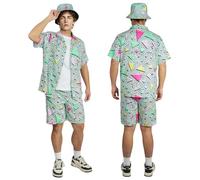 AYBUY 80s 90s Outfit Retro Button Shirts, 3Pcs Hip Hop Costume Outfit Set for Adults, Disco Theme Party Shirts with Hat for Beach Party, Music Festivals, Masquerade (XL)