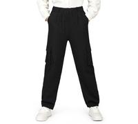 AYBUY Boys Cargo Trousers, Kids Elasticated Waist Joggers Pants, Boys Work Trousers,150 Black