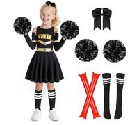 AYBUY Children's Cheerleading Set, Cheerleader Costume with Pompoms Socks Headband and Cheering Sticks, Girl's Cheerleading Uniform for Halloween Carnival Masquerade School Game, Black(150)