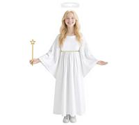 AYBUY Costumes Girls Angel, White Angel Dress with Wand and Halo Girls Christening Dresses for Christmas, Nativity, Panto, Fancy Dress Costume, 150