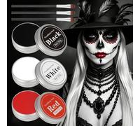 AYBUY Face Body Paint, White Black Red Face Painting Kit with 3 Brushes | 150g Halloween Makeup Kit, Kids and Adults, for Skeleton Zombie Clown Fancy Dress Festivals