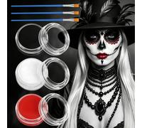 AYBUY Face Body Paint, White Black Red Face Painting Kit with 3 Brushes | 30g Halloween Makeup Kit, Kids and Adults, for Skeleton Zombie Clown Fancy Dress Festivals