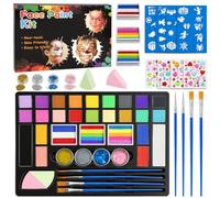 AYBUY Face Body Painting Kit, 24 Colors Washable Face Piant with 3 Rainbow Split Cake Including Glitter, Stencil, Gem Stickers, Brushes, Sponges, Body Paint for Adults Kids Halloween Carnival