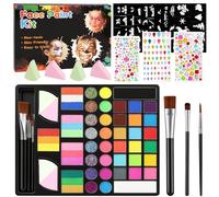 AYBUY Face Body Painting Kit, 28 Colors Washable Face Piant with 5 Rainbow Split Cake Including Glitter, Stencil, Gem Stickers, Brushes, Sponges, Body Paint for Adults Kids Halloween Carnival