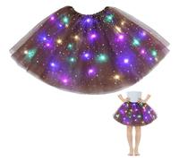 AYBUY Girls Tutu Skirts with LED Light, Kids Tulle Tutu Skirt with Lining, Thickened Ballet Dance Parties Fancy Elastic Festival Dress for Halloween, Christmas, Carnival Party Costume (Coffee)