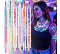 AYBUY Glow in the Dark Face Paint Pens, 6 PCS Double-ended UV Paint Pens | Washable Neon Faces Paints Markers, 12 Colors Blacklight Temporary Tattoo Pen, for Halloween Festivals Party