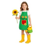 AYBUY Kids Aprons, Adjustable Sunflowers Children's Apron with Pockets, Cartoon Style Child Chef Aprons, Children Kitchen Apron for Painting Baking Artist and Gardening（Style B, Green）