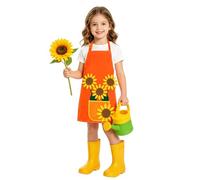 AYBUY Kids Aprons, Adjustable Sunflowers Children's Apron with Pockets, Cartoon Style Child Chef Aprons, Children Kitchen Apron for Painting Baking Artist and Gardening（Style C, Orange）
