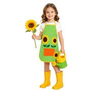 AYBUY Kids Aprons, Adjustable Sunflowers Children's Apron with Pockets, Cartoon Style Child Chef Aprons, Children Kitchen Apron for Painting Baking Artist and Gardening（Style F, Green）