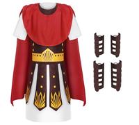 AYBUY Kids Roman Soldier Costume - Boys Halloween Medieval Historical Theme Armor Cape, White Shirt, Arm Guards, Leg Guards, Inflatable Samurai Prop