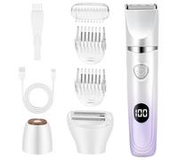 AYBUY Lady Shavers for Women,3 In1 Bikini Trimmer Women with LED Display,IPX6 Waterproof,Cordless Wet & Dry Facial Hair Remover,Electric Razor for Body Arms Legs Underarms,Gradient Purple