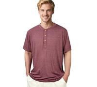 AYBUY Men's Casual Grandad Collar T Shirt, Buttons Placket Shirts Smart Half Buttons Tee Slim Fit Collarless Polo T-Shirts Summer Short Sleeve Tops for Men Athletic Golf Activewear (L)