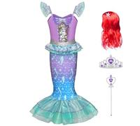 AYBUY Mermaid Costume Kids,Princess Mermaid Dress Set with Wig Crown and Magic Wand, Little Girls Mermaids Costume for Halloween Cosplay Carnival Princess Dress,110cm,Blue Purple