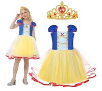 AYBUY Princess Dress,Tulle Skirt, Costume Kids Princess with Golden Crown, Gold Glitter and Red Bow, Halloween Costume, Birthday Party, Cosplay, Fancy Dress, Suitable for 4-5 Years Old, 110