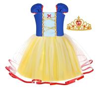 AYBUY Princess Dress,Tulle Skirt, Costume Kids Princess with Golden Crown, Gold Glitter and Red Bow, Halloween Costume, Birthday Party, Cosplay, Fancy Dress, Suitable for 8-9 Years Old, 130