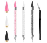 AYBUY Rhinestone Picker Tool Set, 3 Packs Dual-Ended Rhinestone Picker Dotting Wax Pen with 3 Extra Wax Tips and 1 Tweezer, Rhinestones Applicator for Picking Up Jewel Gems, Crystals and Studs