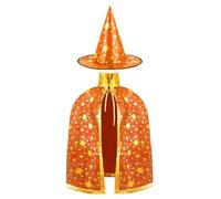 AYBUY Wizard Cape Witch Cloak Kids, Witch Costume Cloak and Hats for Kids, Halloween Costumes Props Costume with Golden Stars Pattern for Children, Girls Halloween Party Cosplay Costumes (Orange)