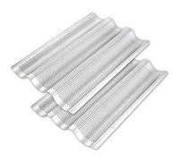 AYCCNH 2 Pack Stainless Steel French Baguette Bread Pan, Perforated Loaf Pans for Baking 15"x10", 3 Waves Toaster Oven Baking Tray