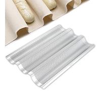 AYCCNH Stainless Steel Perforated French Baguette Bread Pan 3 Waves Toaster Oven Baking Tray (15"x10") with Large Bread Proofing Cloth (17.7" x 30.3")
