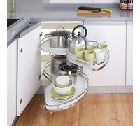 AYCDL 2 Tier Kitchen Cabinet Cupboard, Kitchen Cabinet Blind Corner Pullout Organizer, Carousel Twin Shelffor, For Pantry, For Minimum Cabinet, Flying Sauce,Pull Right (Open Left)~900mm