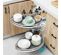 AYCDL 2 Tiers Carousel Twin Shelf Swing Tray, Kitchen Pull Out Shelf Organiser, Corner Pull Basket Shelving Flying Saucer, for 800mm-900mm Cabinet, Pull Rig,Pull Right(open Left)~800mm