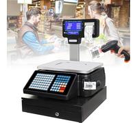 AYCDL 30Kg Label Printing Scales - Computer/Phone App Control, Commercial Digital Price Computing Scale - Scanner + Cash Box + Label Printer + LCD Screen