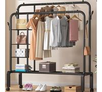 AYCDL 360° Rotating Clothes Rack with 4 Layers - Heavy-Duty Rolling Garment Rack Multi-Functional Clothing nizer Burro Ropa con Ruedas for Home & Closet Storage,Black-150 * 154 * 50cm