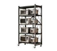 AYCDL 5-Tier Folding Storage Shelves with Wheels, Heavy Duty Shelving Unit, Mobile Metal Folding Shelving Rack, No Assembly for Kitchen, Garage and Laundry Bathroom T,100×34×160cm