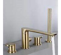 AYCDL Bath Mixer Tap with Handheld Shower Four Holes Bathtub Mixer Tap with Pull Out Handheld Shower Copper Double Handle Bathroom Tub Tap, Chrome,Gold,Gold