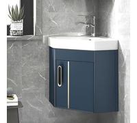 AYCDL Bathroom Corner Sink, Wall-Mounted Floating Vanity with Large Storage Space, Easy Installation for Home, Kitchen, and Patio - Ideal for Small Spaces,Blue-38cm/15in