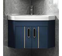 AYCDL Bathroom Corner Sink, Wall-Mounted Floating Vanity with Large Storage Space, Easy Installation for Home, Kitchen, and Patio - Ideal for Small Spaces,Blue-48cm/18.9in