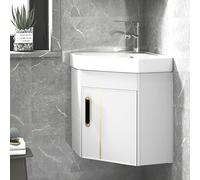 AYCDL Bathroom Corner Sink, Wall-Mounted Floating Vanity with Large Storage Space, Easy Installation for Home, Kitchen, and Patio - Ideal for Small Spaces,White-43cm/16.9in