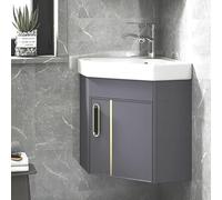 AYCDL Bathroom Corner Sink, Wall-Mounted Floating Vanity with Large Storage Space, Easy Installation for Home, Kitchen, and Patio - Ideal for Small Spaces,Gray-38cm/15in