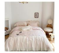 AYCDL Bed Sheets Set, Beige Pink 1000TC Egyptian Cotton French Wedding Bedding Set Flowers Lace Embroidery Ruffles Duvet Cover Bed Sheet Pillowcase,Pink-FLAT BED SHEET_KING 4PCS