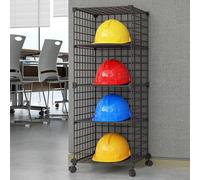 AYCDL Black Iron Wire Storage Cage for Hard Hat/Safe Cap/Fire Helmet Display, Adjustable & Stackable Metal Grids Organize Holder with Brake Wheels, Construction Sit,Black-4 Grids(39x37x100cm)