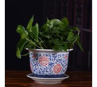 AYCDL Blue and White Porcelain Flowerpot Ceramic Ink Dish White Ceramic Planter Chinese Vintage Planter Plants Pots House Plant Pots Gardening Supplies Flower Pot Bonsai Cerami,Blue-21cmx14cm